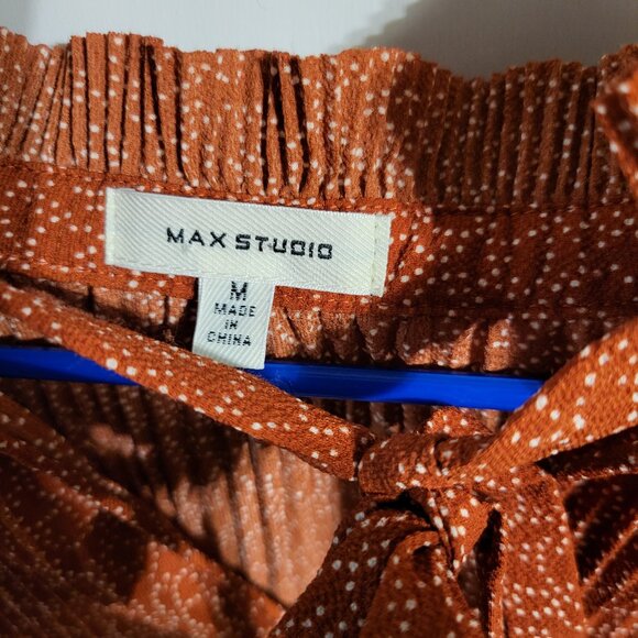 MAX STUDIO ACCORDION CRINKLED BURNT ORANGE BLOUSE SZ M - Picture 3 of 6